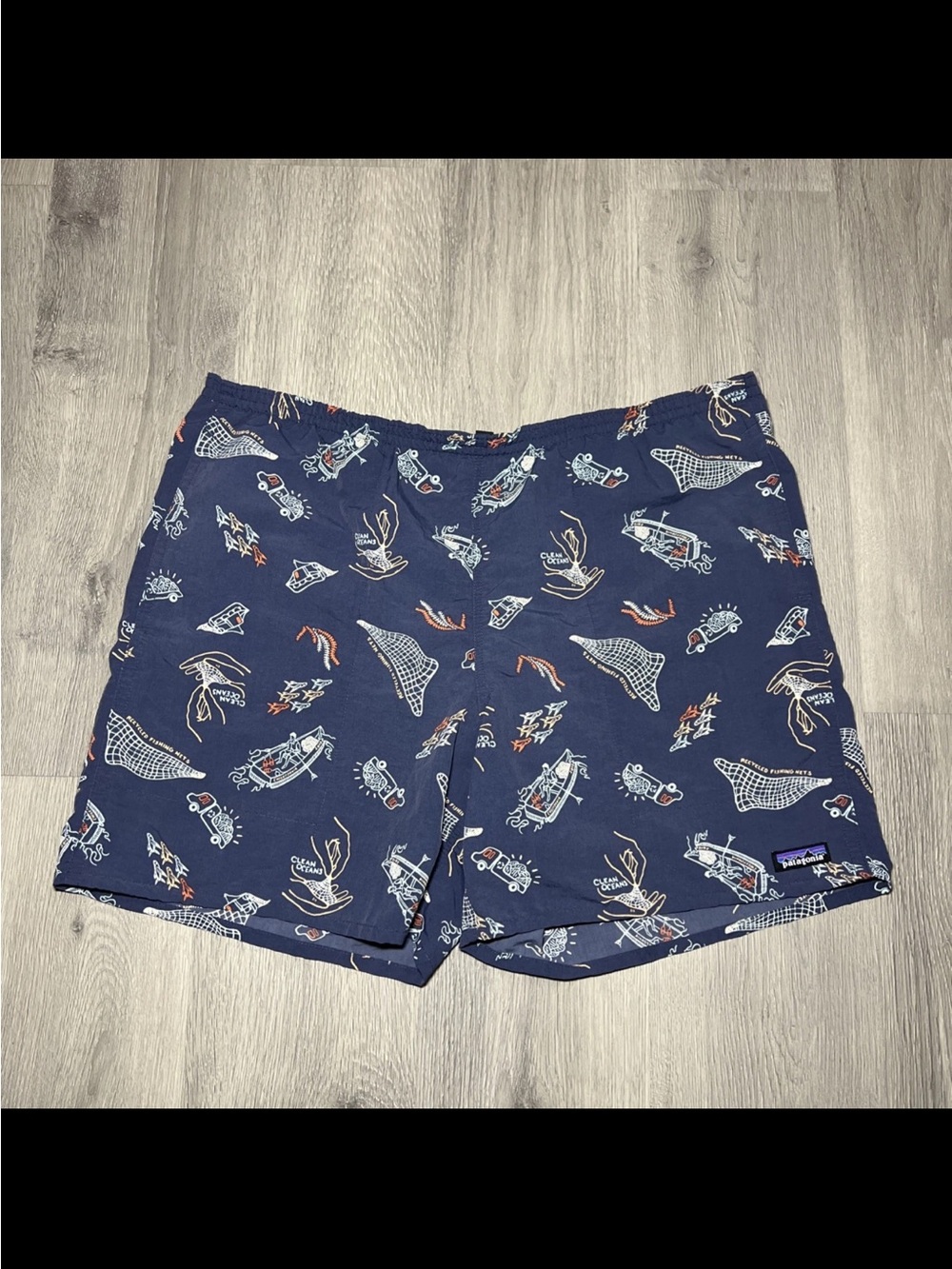 Patagonia Men’s Navy Blue Printed Swim Trunks